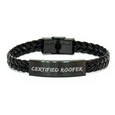Funny Roofer Gifts for Him - Certified Roofer Quote Interlaced Leather Bracelet for Men, 7.87 inches, Stainless Steel and PU Leather - Image 1